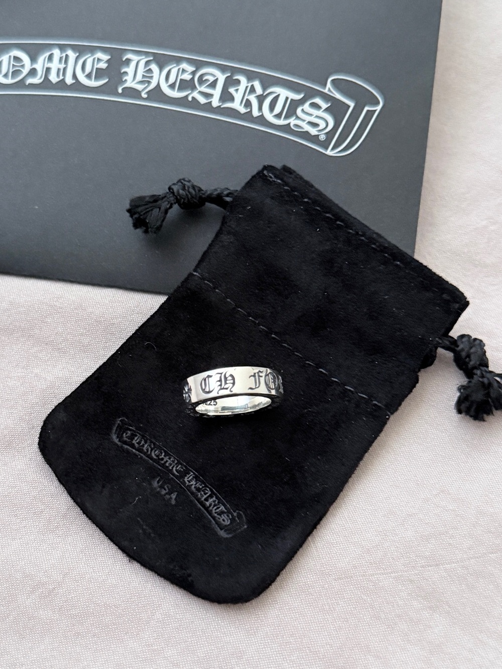 Auth Chrome Hearts CH Forever Logo 6mm Silver Spacer Ring - size 5